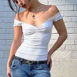 Marciano Y2K White Off Shoulder Ruched Top XS/S Made in USA